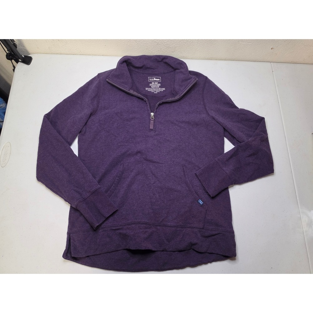 LL Bean Womens XS Petite Purple Quarter Zip Pullover Kangaroo Pocket Sweatshirt
